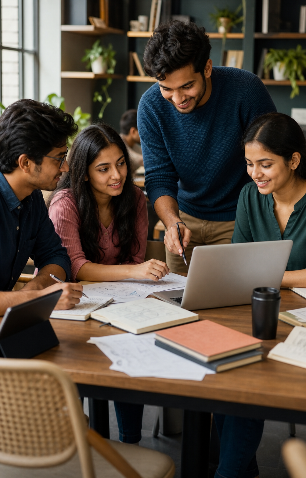 Indian young adults collaborating on learning and career goals