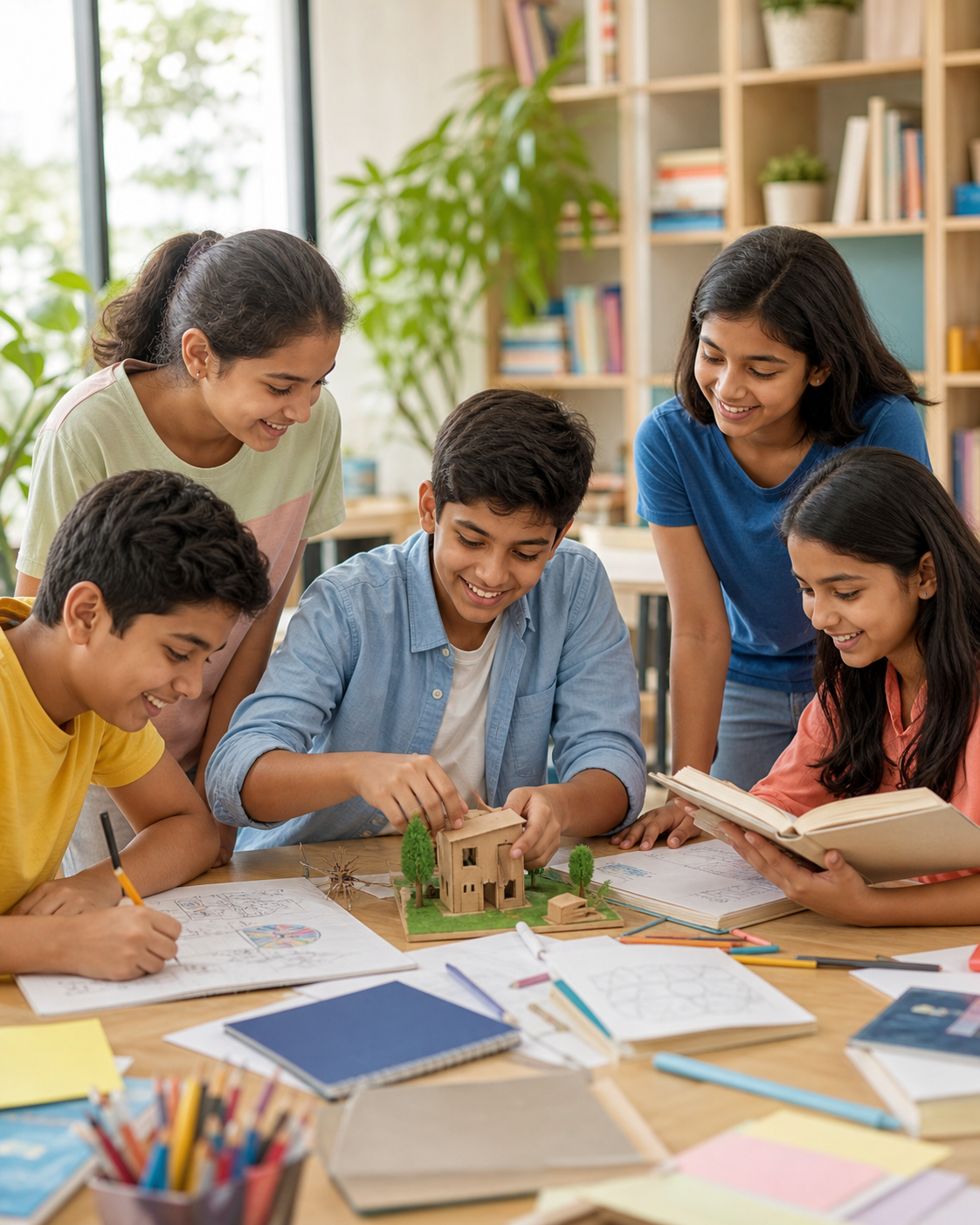 Indian students collaborating on a creative learning project